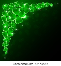 Green background of St. Patrick's Day with four-leaf a clover, illustration 