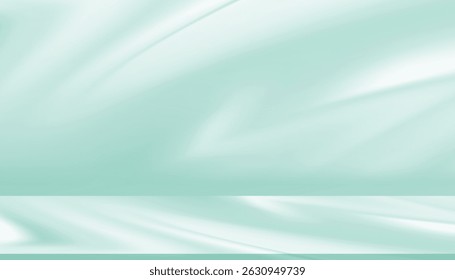 Green Background Studio with Gradient White Light on Podium stage for Product Display Present,Empty Backdrop wall texture with abstract sun light on floor concrete and green wall room interior	