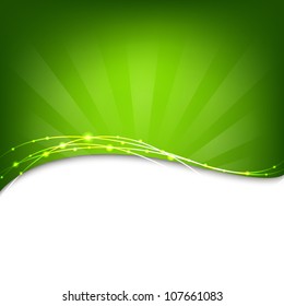 Green Background With Sunburst, Vector Illustration