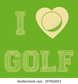 Green background with text and a golf ball. Vector illustration