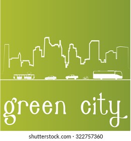 Green background with text and a skyline