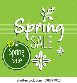 Green background with the text spring sale written with white letters.  