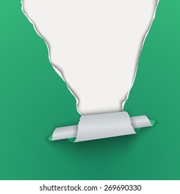 Green background with torn pieces of paper on top. Vector illustration.