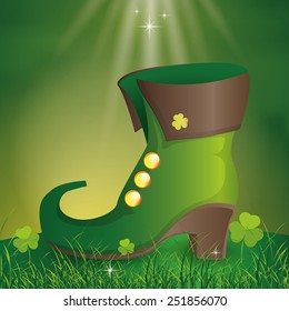a green background with traditional boots and clovers for patrick's day