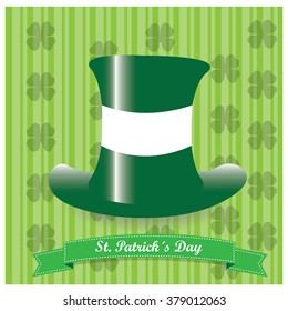 Green background with a traditional hat and a ribbon with text for patrick's day