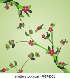 green background with trees blossoming branch