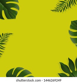 Green Background With Tropical Leaves With Gradient Mesh, Vector Illustration