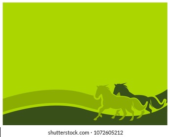 Green background with two horses running. Natural background
