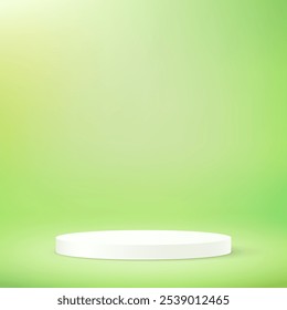 Green background vector 3d with white podium. 3D abstract studio room with pedestal podium. Space for selling products on the website. Vector illustration.