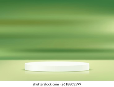 Green background vector 3d with white podium. 3D abstract studio room with pedestal podium. Space for selling products on the website. Vector illustration.