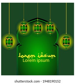 Grüne Hintergrund, Vektorgrafik, 4 Laternen. für Banner, eidene Grußkarten
