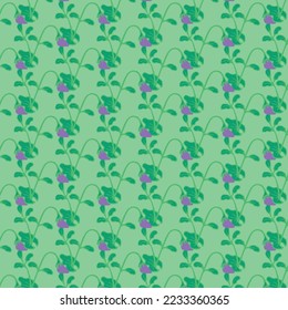 Fondo verde con flores violetas. Patrón decorativo sin fisuras para envolver papel, papel pintado, textil, tarjetas de felicitación e invitaciones.