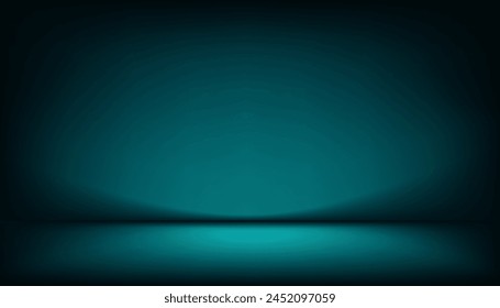 Green Background Wall Studio Room with Spotlights on floor.Minimalism Empty Dark Green Backdrop Stage Show with neon light for product presentation,3D Blue Display Podium Stand for technology concept