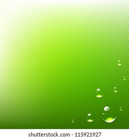 Green Background With Water Drops, Vector Illustration
