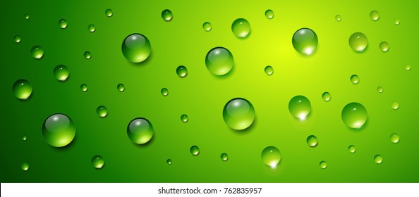 Green background with water drops, vector illustration