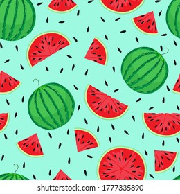 Green background with watermelons. Vector.