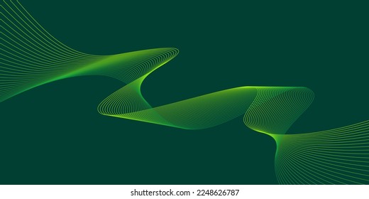 Diseño de ondas de fondo verde de fondo verde Diseño de ondas de flujo Abstracto ecualizador digital ondas de sonido Flujo Iluminación de línea verde Vector para el fondo de concepto de innovación tecnológica futurista Diseño gráfico. Curva