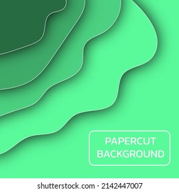 Green background wave paper art design. Modern 3d paper cut art template with abstract curve shapes, green color. Vector paper cut illustration. background for flyers, bunners, presentations and poste