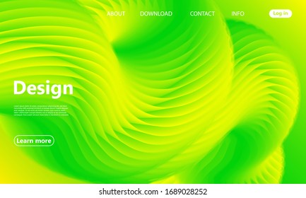 Green Background. Website Landing Page. 3d Fluid Poster. Gradient Abstract Banner. Vibrant Color. Fluid Green. Abstract Background. Green Yellow Colors. 3d Flow Wave. Vector.