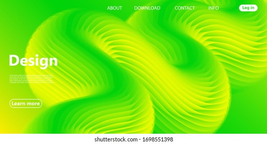 Green Background. Website Landing Page. 3d Fluid Poster. Gradient Abstract Banner. Vibrant Color. Fluid Green. Abstract Background. Green Yellow Colors. 3d Flow Wave. Vector.