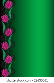 Green background whit pink tulips
