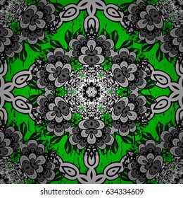 Green background with white elements. Oriental ornament in the style of baroque. Traditional classic vector white pattern.
