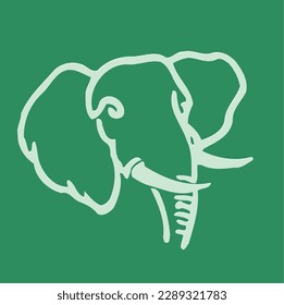 Un fondo verde con una cabeza de elefante blanco.