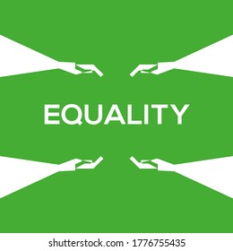 Green background, white equality icon, and hand drawing. Vector drawing.