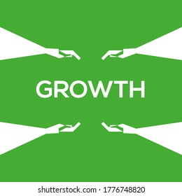 Green background, white growth icon, and hand drawing. Vector drawing.