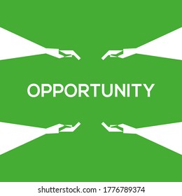 Green background, white opportunity icon, and hand drawing. Vector drawing.