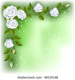 Green background with white roses