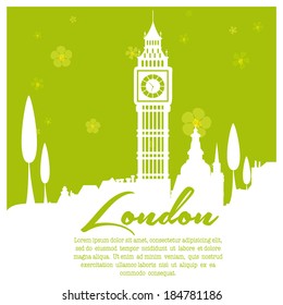 a green background with white silhouettes of London city
