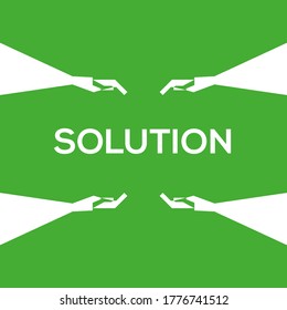 Green background, white solution icon, and hand drawing. Vector drawing.