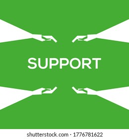 Green background, white support icon, and hand drawing. Vector drawing.