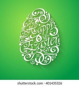 Green background with white text and flowers with shadow. eps10