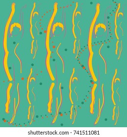 Green background with yellow  female silhouettes.