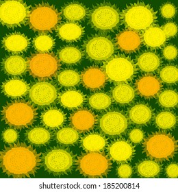 Green background with yellow flowers inside, vector illustration 