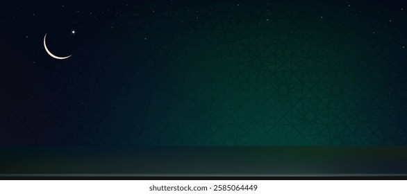 Green background,Crescent,Stars on Islam pattern on dark green wall for Ramadan banner,Vector Geometric circular ornamental Arab ottoman,Backdrop texture for Eid al fitr,Eid Mubarak Kareem,Eid al adha