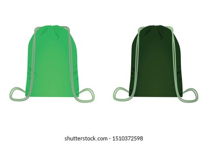 Green backpack bag set. vector illustration