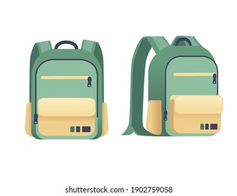 Green backpack for daily usage casual design flat vector illustration on white background