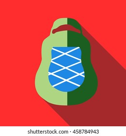 Green backpack icon in flat style on a red background