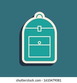 Green Backpack icon isolated on blue background. Long shadow style. Vector Illustration