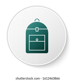 Green Backpack icon isolated on white background. White circle button. Vector Illustration
