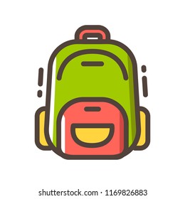 Green backpack icon in line color design vector illustration