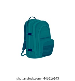 Green Backpack Isolated on  White Background, a Luggage Bag for Traveling, Travel Bag, Vector Illustration