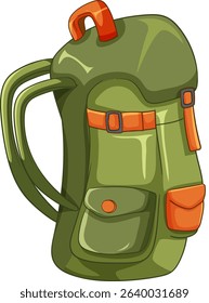 A green backpack with orange accents and pockets