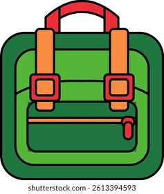A green backpack with orange straps