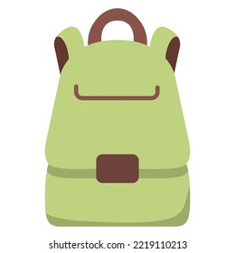 Green backpack schoolbag.School backpack with clasps. Vector flat illustration.Back to school.Education concept.Kids rucksack.Isolated on white background.
