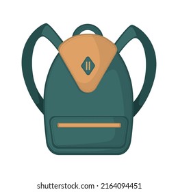 green backpack standing isolated on white background in flat style	
