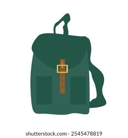 Green backpack vector illustration. School or traveling concept. 